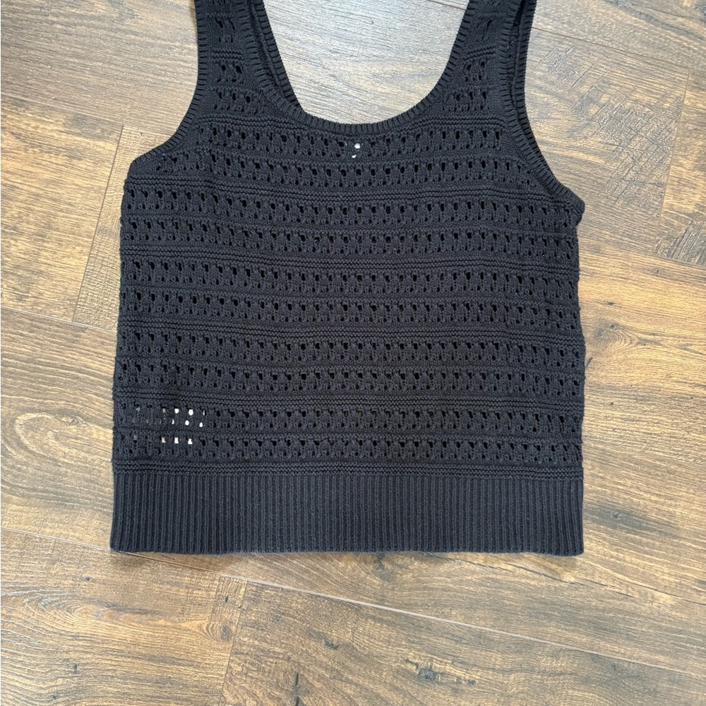 Old Navy Black Cotton Crochet Knit Tank Top